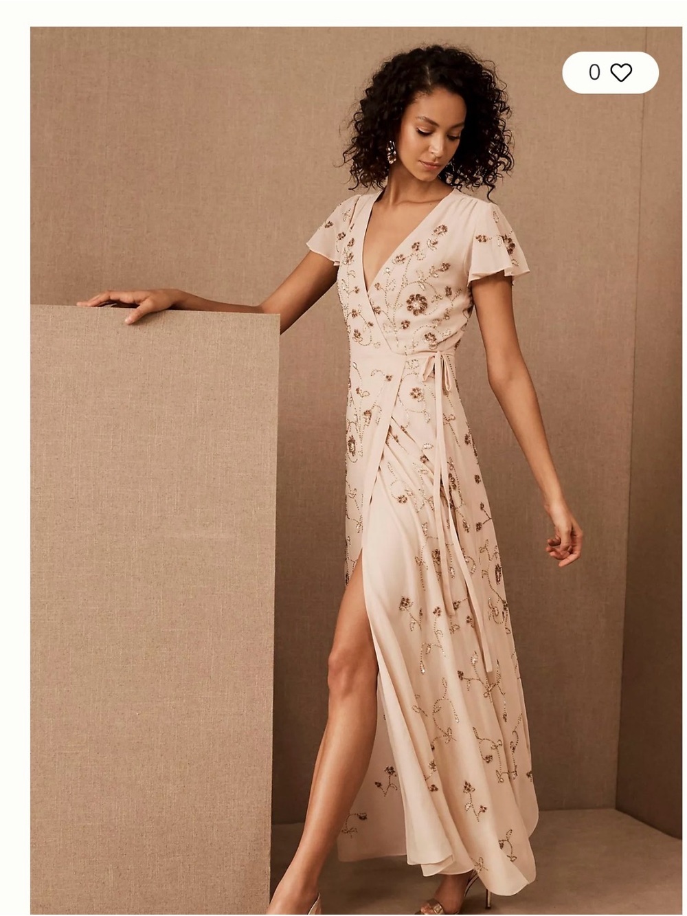 BHLDN Blush Beaded Wrap Maxi Dress
